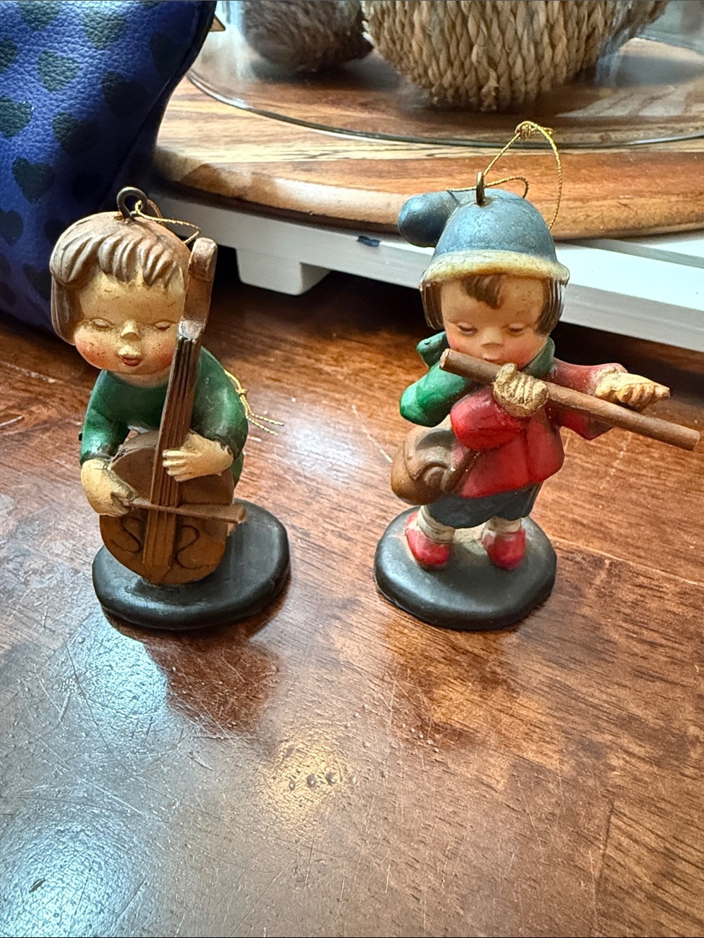 Vintage-Style Green and Red Boy Musician Holiday Ornaments (Set of 2)